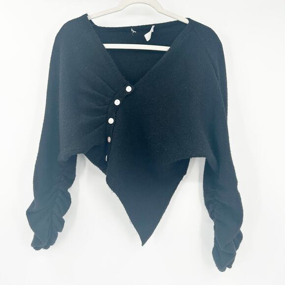 Oak + Fort Womens Fall Chic Knit Button Front Asymmetrical Sweater Size S Black - Picture 2 of 7
